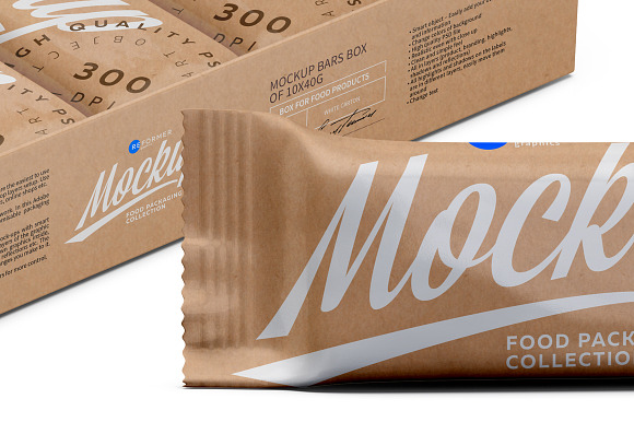 Kraft Bars and Box of 10x40g Mockup in Product Mockups - product preview 5