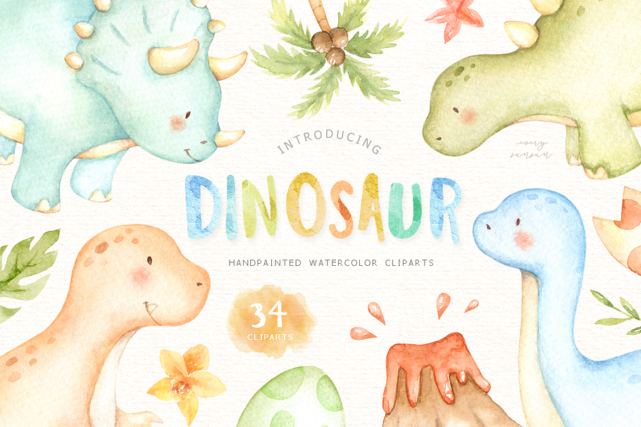 Dinosaur Watercolor Clip Arts
