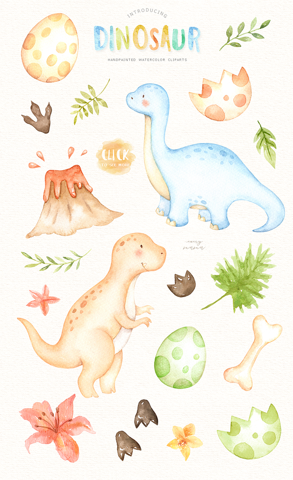 Dinosaur Watercolor Clip Arts in Illustrations - product preview 1