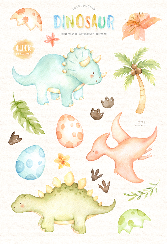 Dinosaur Watercolor Clip Arts in Illustrations - product preview 2