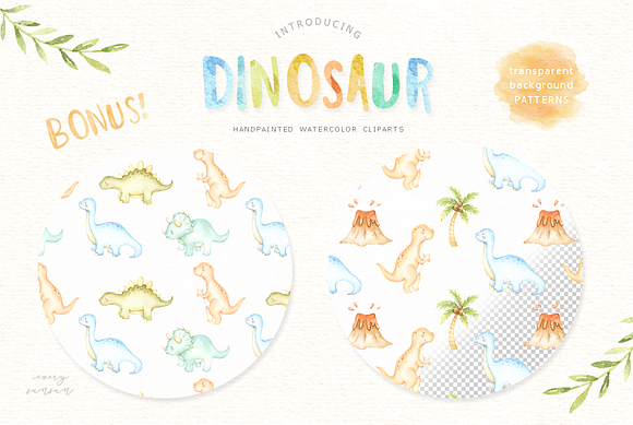 Dinosaur Watercolor Clip Arts in Illustrations - product preview 3