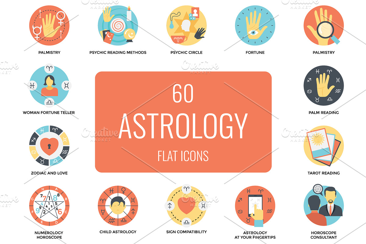 60 Flat Astrology Icons in Love Icons - product preview 8