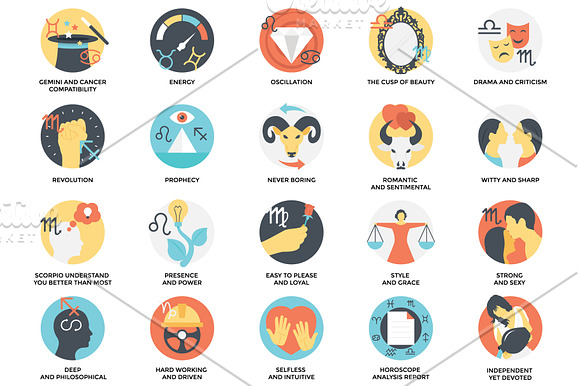 60 Flat Astrology Icons in Love Icons - product preview 3