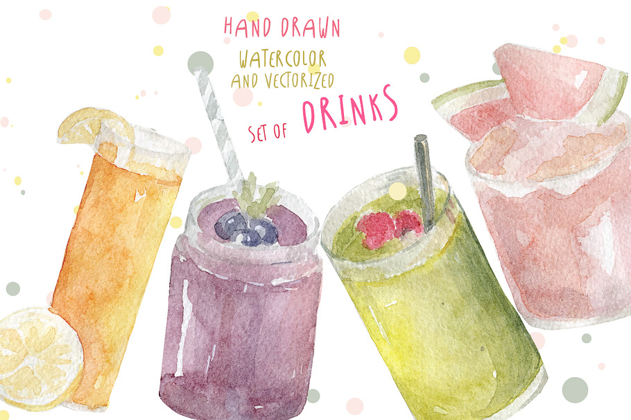 Watercolor vectorized set of drinks