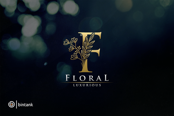 Floral - Gold F Letter Logo