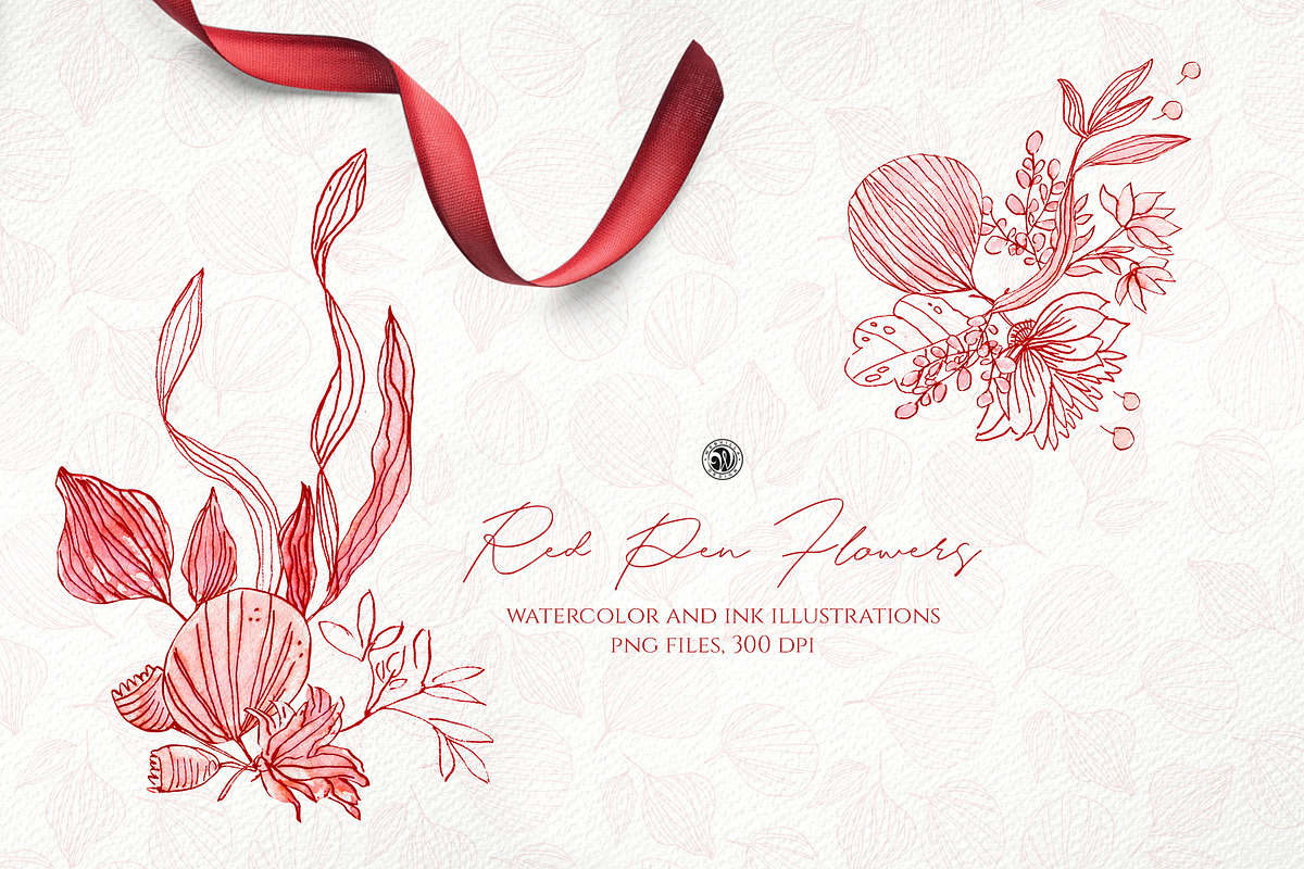 Red Pen Flowers in Illustrations - product preview 8