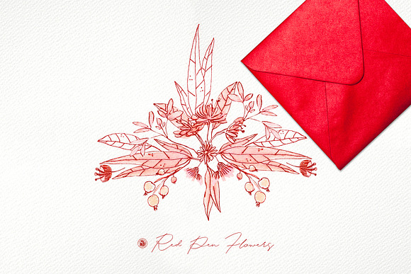 Red Pen Flowers in Illustrations - product preview 2