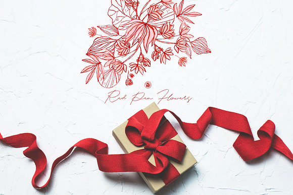 Red Pen Flowers in Illustrations - product preview 4