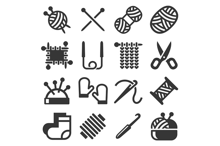 Knitting Hand Made Icons Set