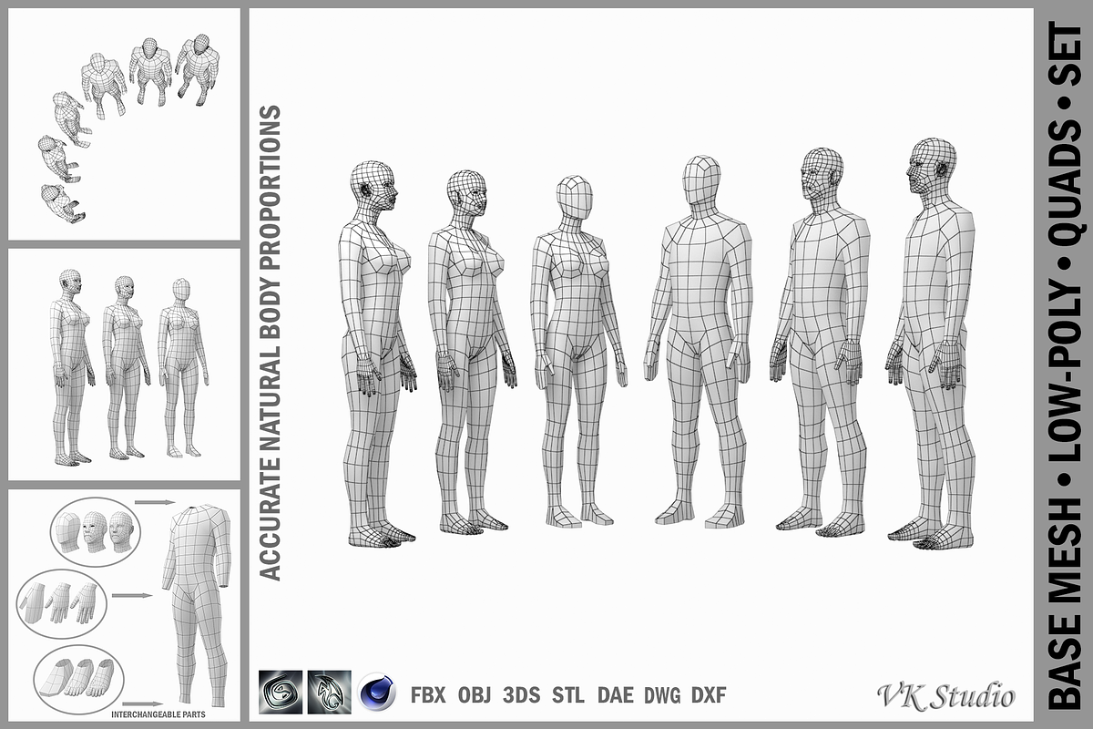 Female and Male Base Mesh BUNDLE in People - product preview 8