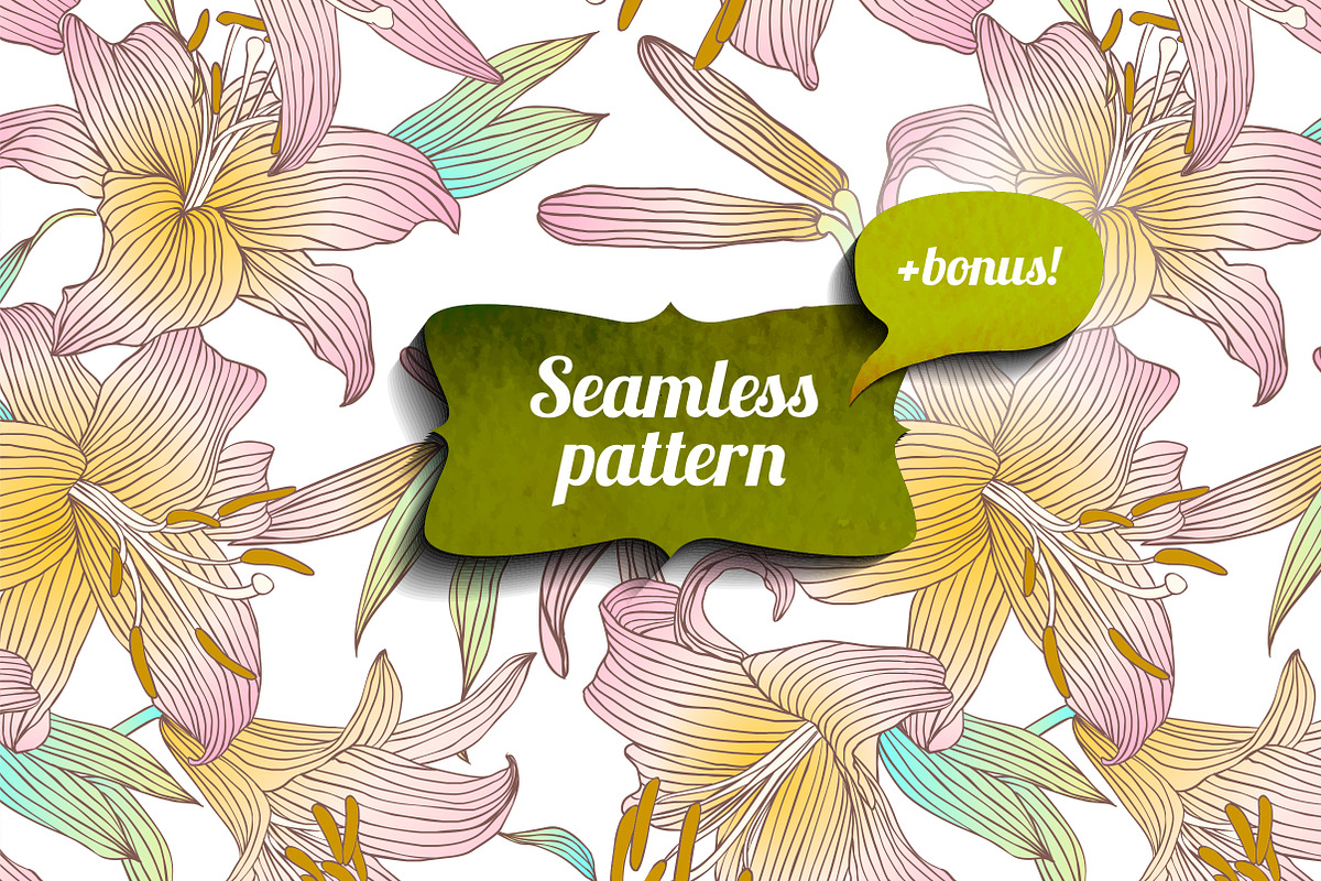 Lily seamless pattern + bonus in Patterns - product preview 8