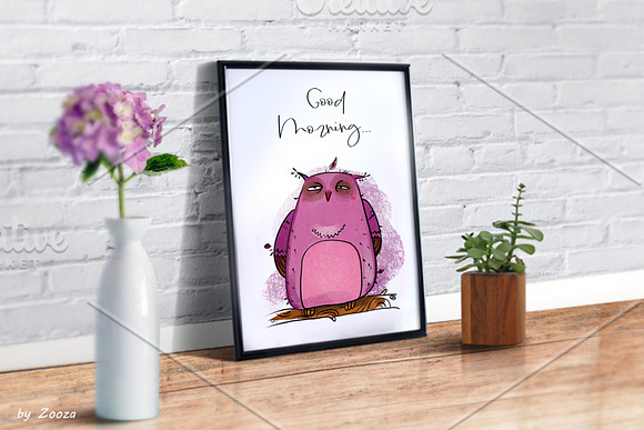 Morning Owl - two illustrations in Illustrations - product preview 2