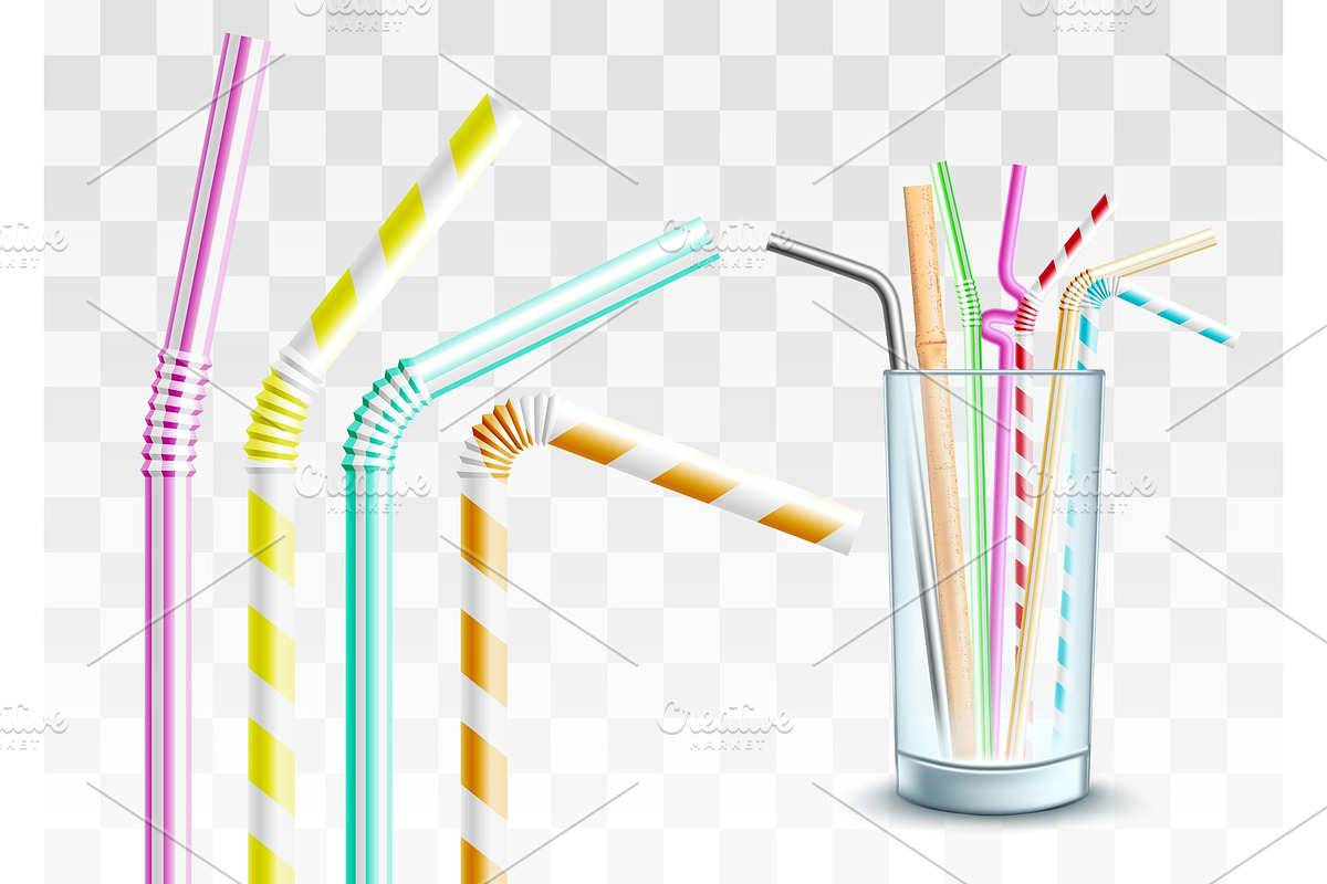 Vector plastic straw in glass cup in Illustrations - product preview 8