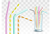 Vector plastic straw in glass cup