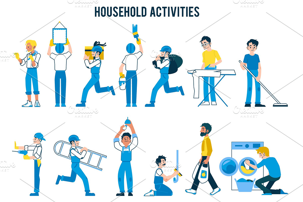 Set of household activities, in flat in Illustrations - product preview 8