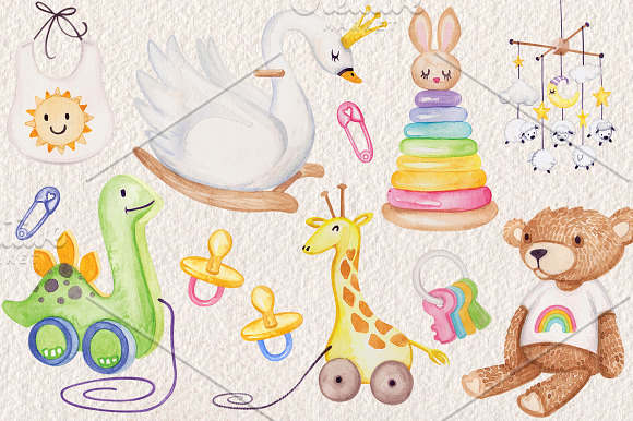 Watercolor Baby Nursery Clip Art Set in Illustrations - product preview 1