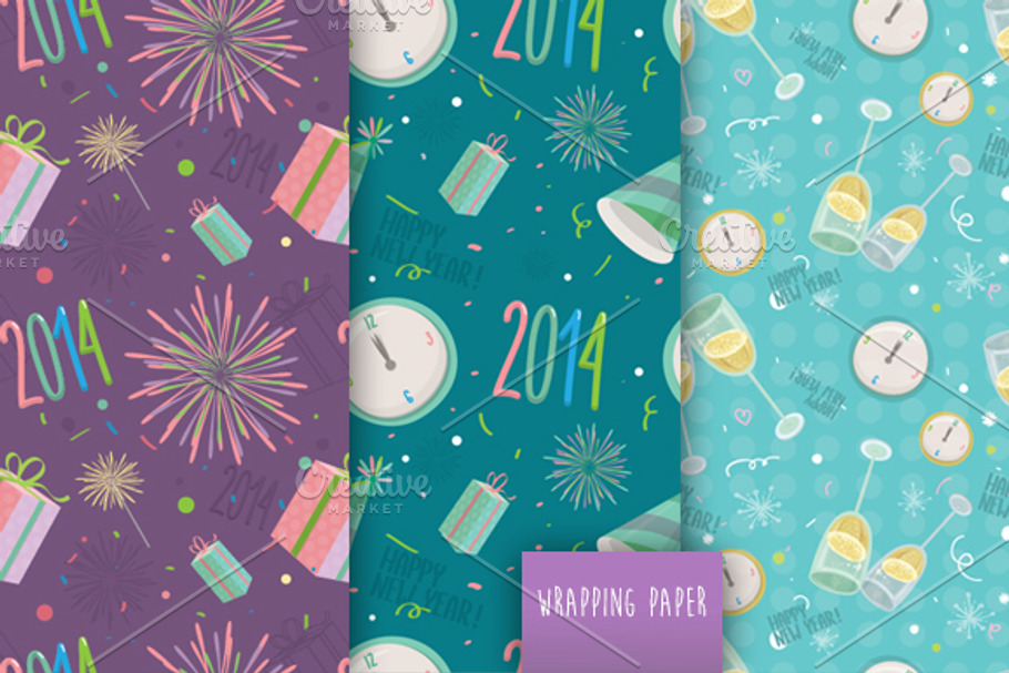 Happy New year vector pattern set in Patterns - product preview 8
