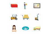 Delivery icons set, cartoon style