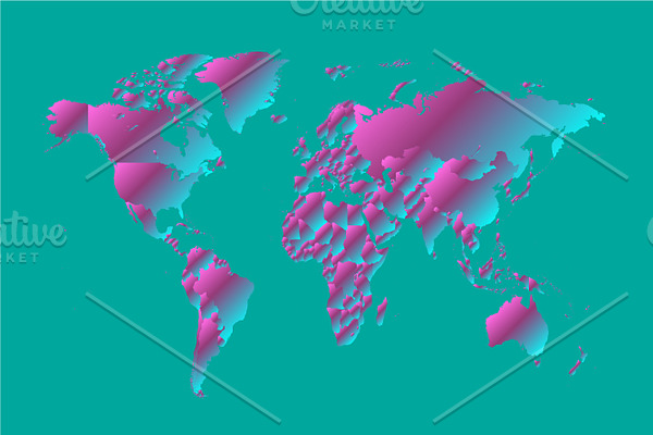 World map pink and green neon gradie