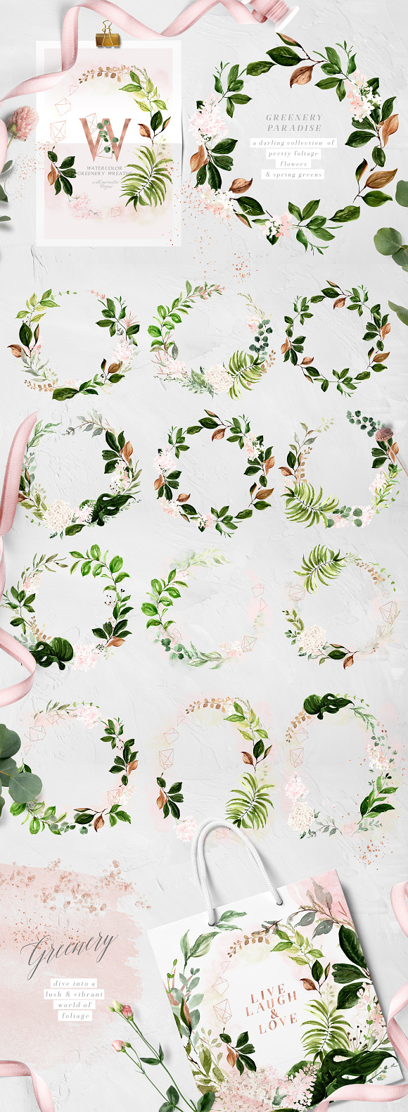 Rose Gold & Greenery Geometric Set in Illustrations - product preview 2