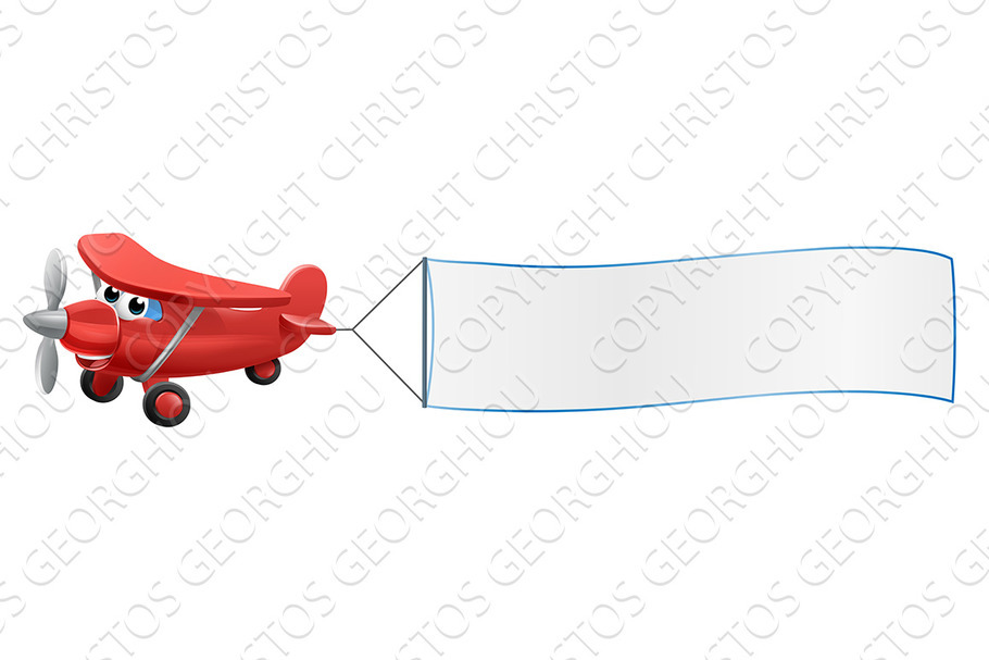 Airplane Pulling Banner Cartoon in Illustrations - product preview 8