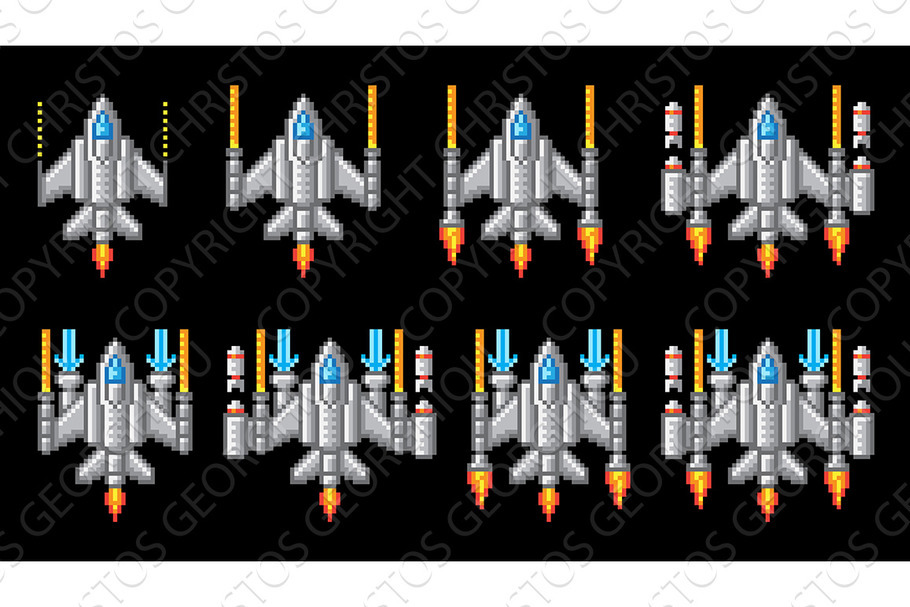 Space Ship Pixel Art Video Arcade in Illustrations - product preview 8