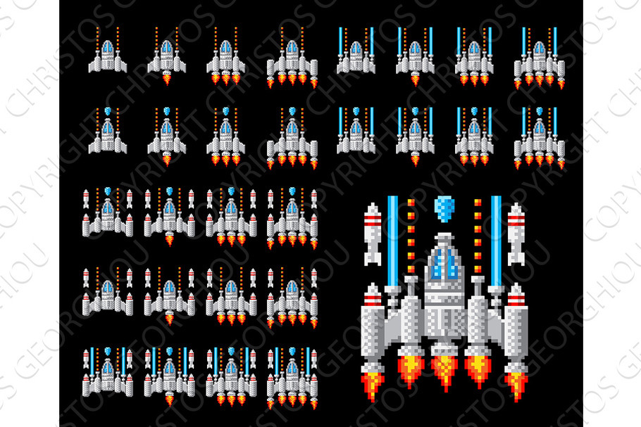 Space Ship Pixel Art Video Arcade in Illustrations - product preview 8