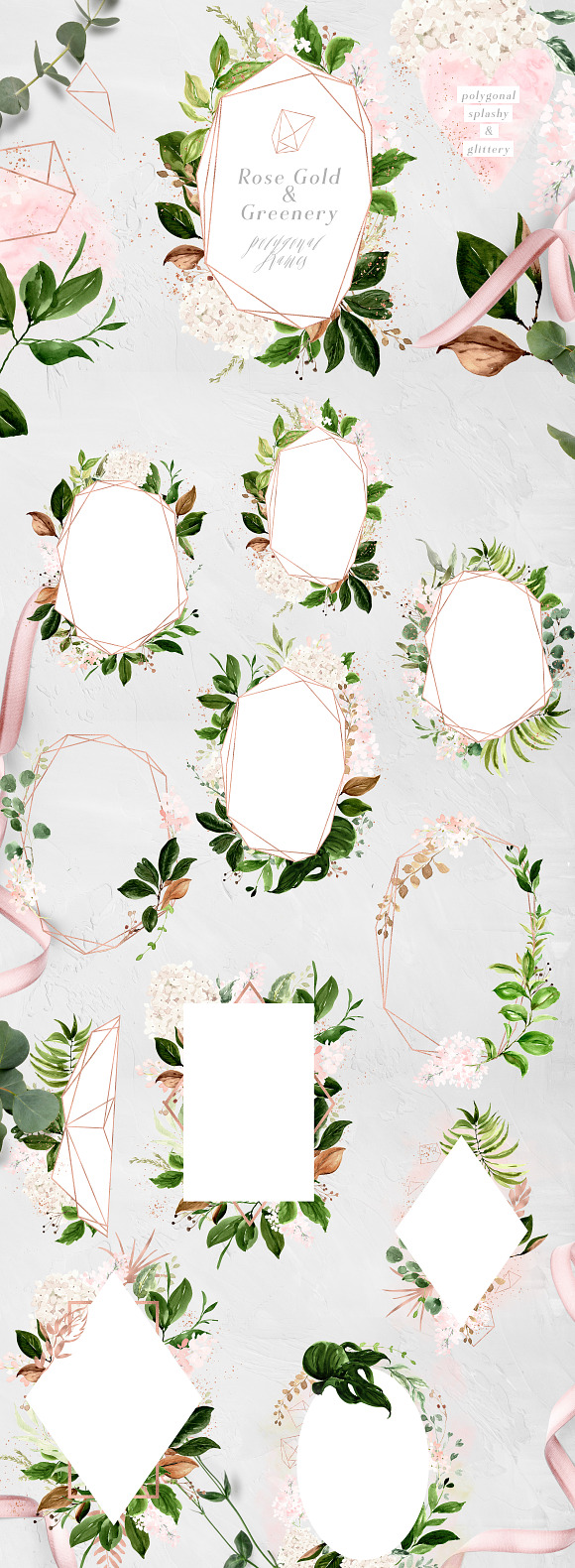Rose Gold & Greenery Geometric Set in Illustrations - product preview 3