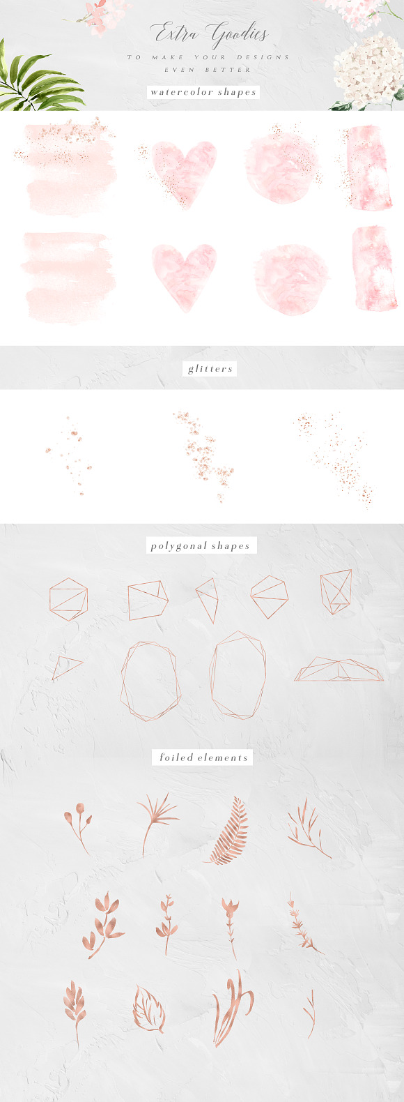 Rose Gold & Greenery Geometric Set in Illustrations - product preview 5