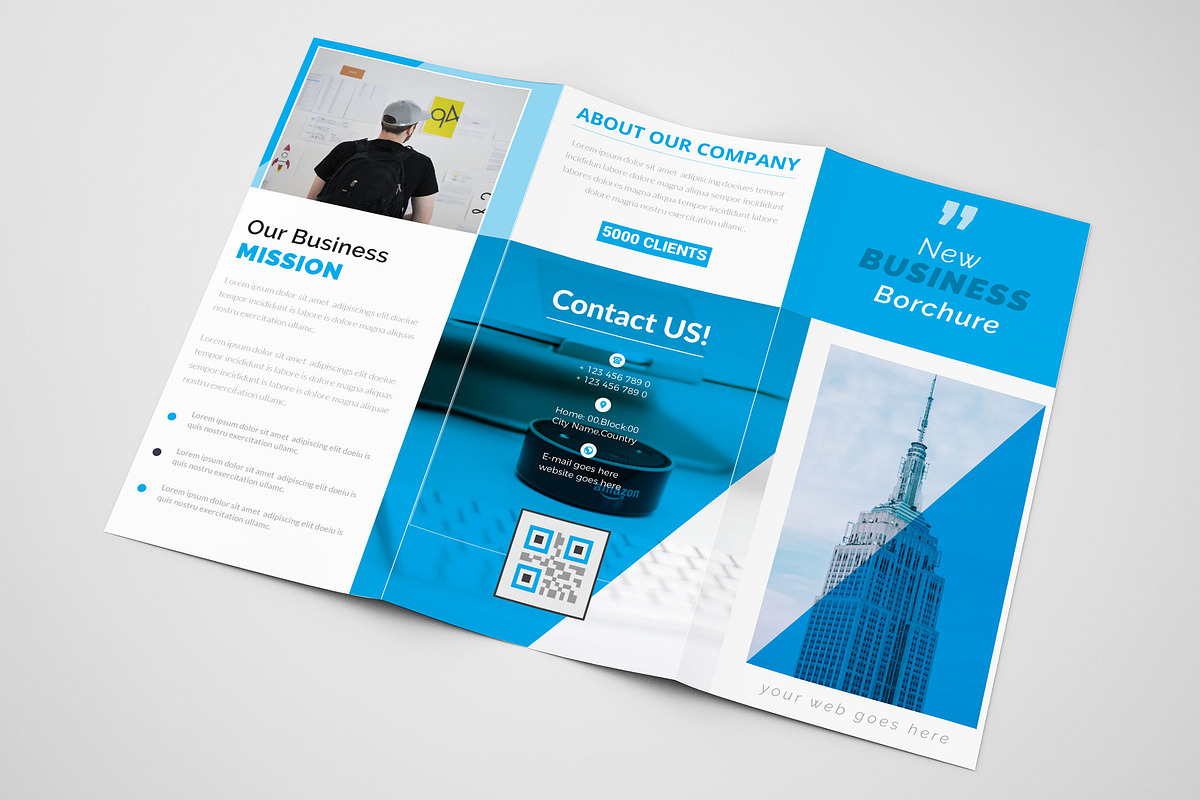 Business Blue Trifold Brochure in Brochure Templates - product preview 8