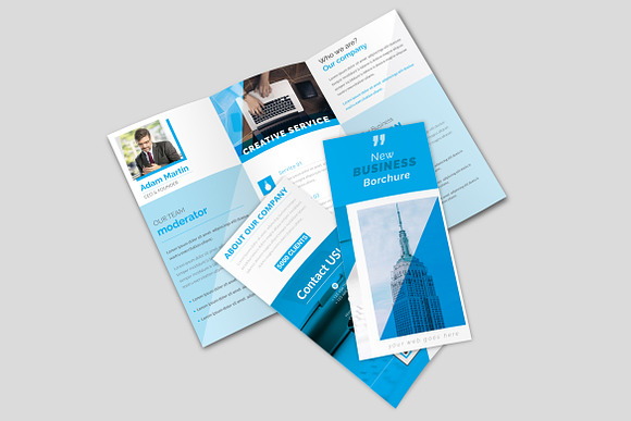 Business Blue Trifold Brochure in Brochure Templates - product preview 2