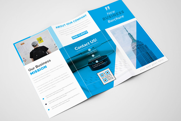 Business Blue Trifold Brochure in Brochure Templates - product preview 3