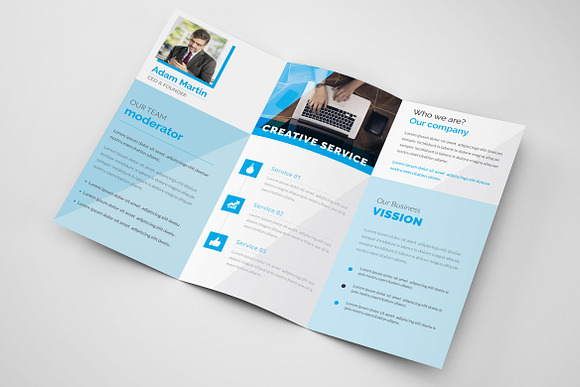 Business Blue Trifold Brochure in Brochure Templates - product preview 5