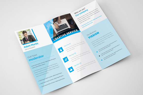Business Blue Trifold Brochure in Brochure Templates - product preview 6