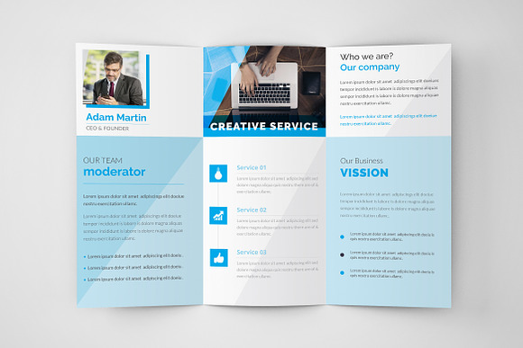 Business Blue Trifold Brochure in Brochure Templates - product preview 7