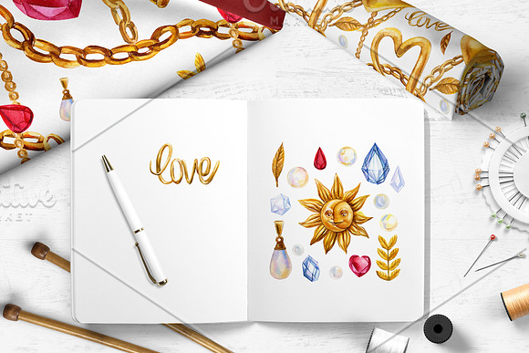 Watercolor  chains, pearls, ornament in Illustrations - product preview 2