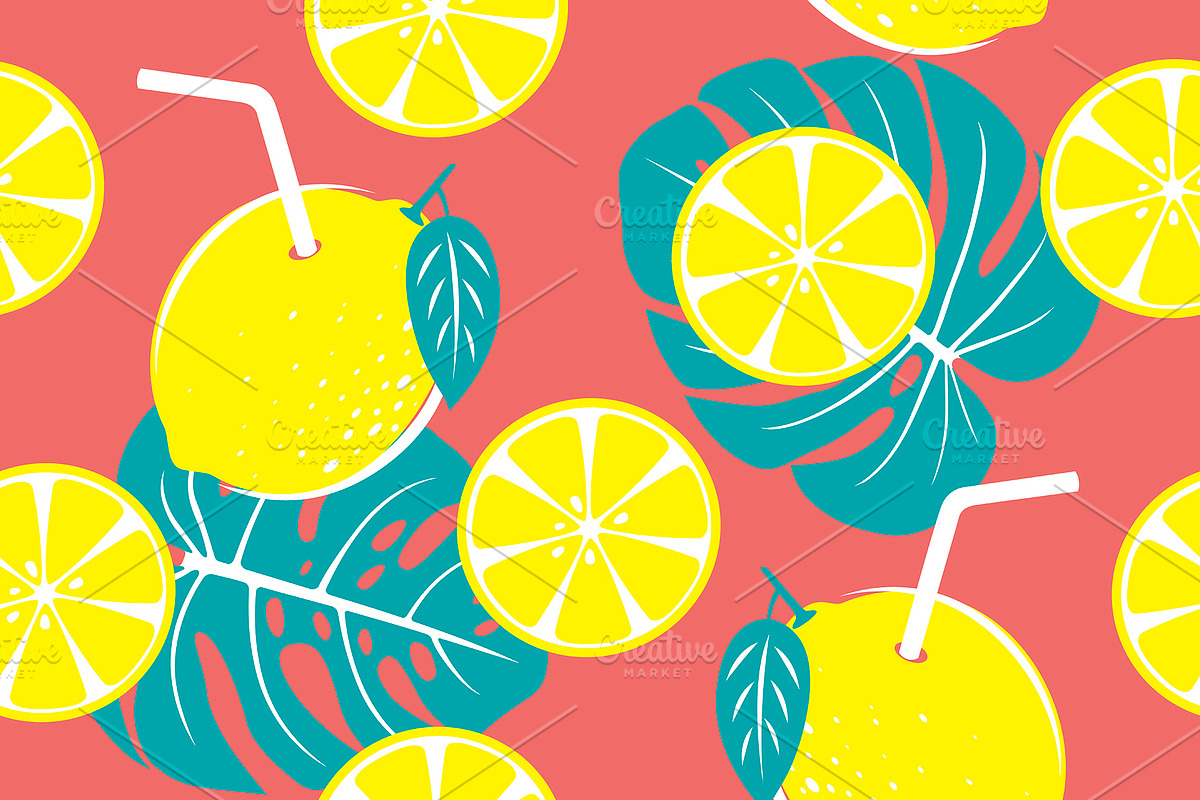 Seamless pattern of yellow lemon in Illustrations - product preview 8