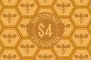 Honeycomb Bees Seamless Pattern