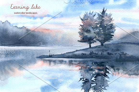evening lake in Illustrations - product preview 13