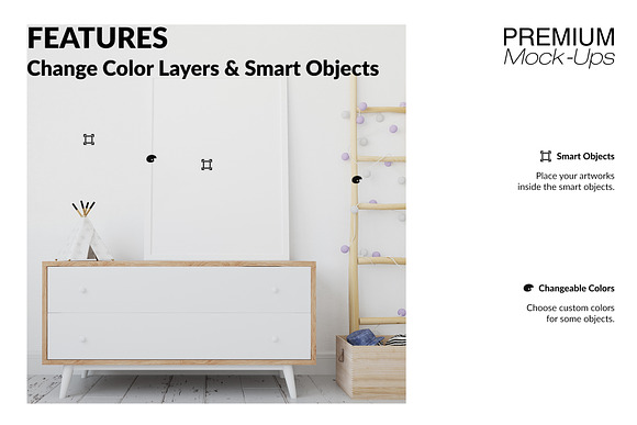 Kids Room Wall and Frames Set in Product Mockups - product preview 4