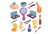 Cosmetics icons set, cartoon style