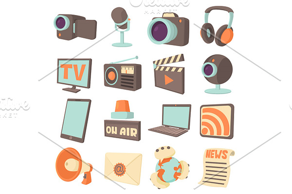 Media communications icons set