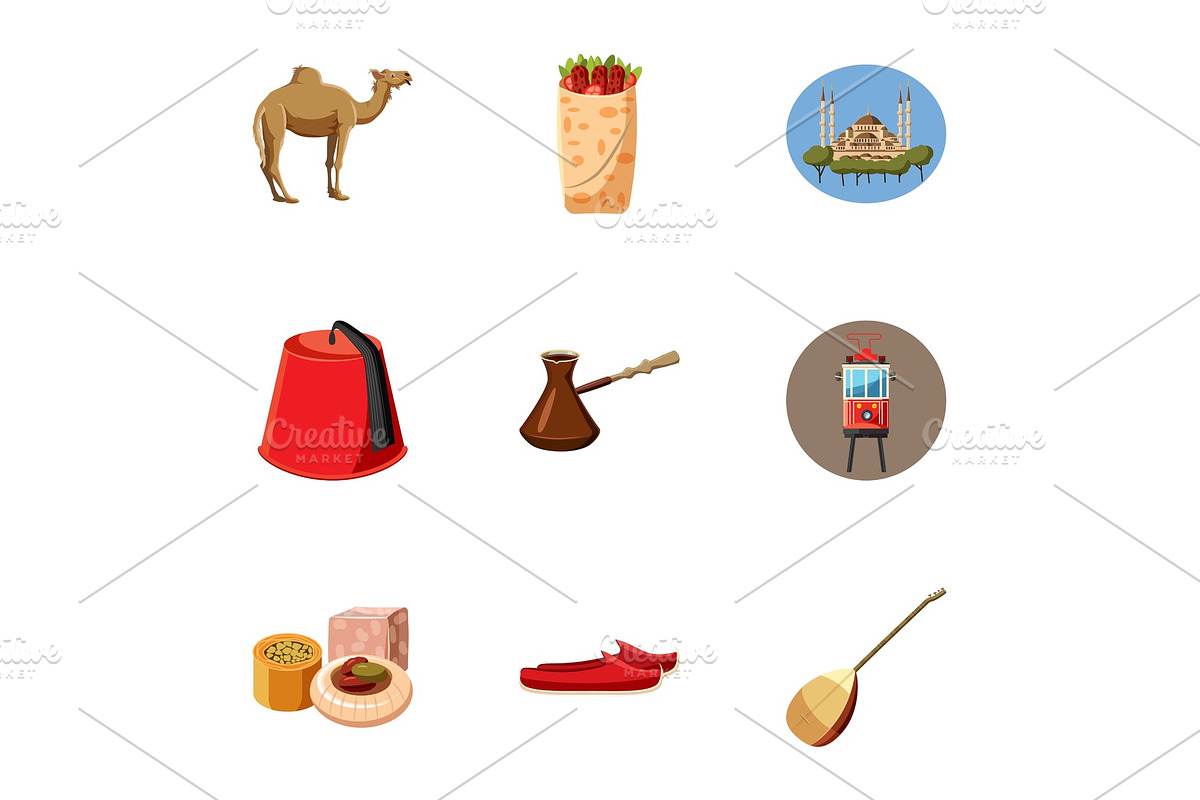 State of Turkey icons set, cartoon in Illustrations - product preview 8