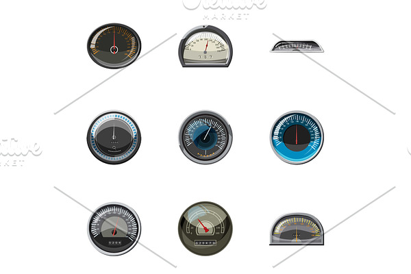 Engine speedometer icons set