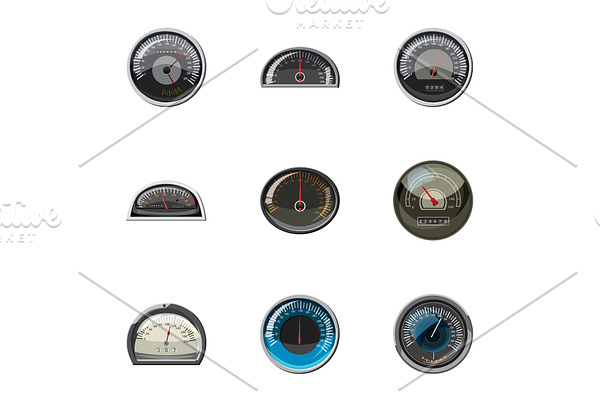 Speedometer for transport icons set