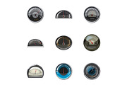 Speedometer for transport icons set