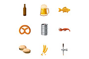 Beer fest icons set, cartoon style