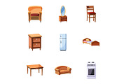 Home furnishings icons set, cartoon