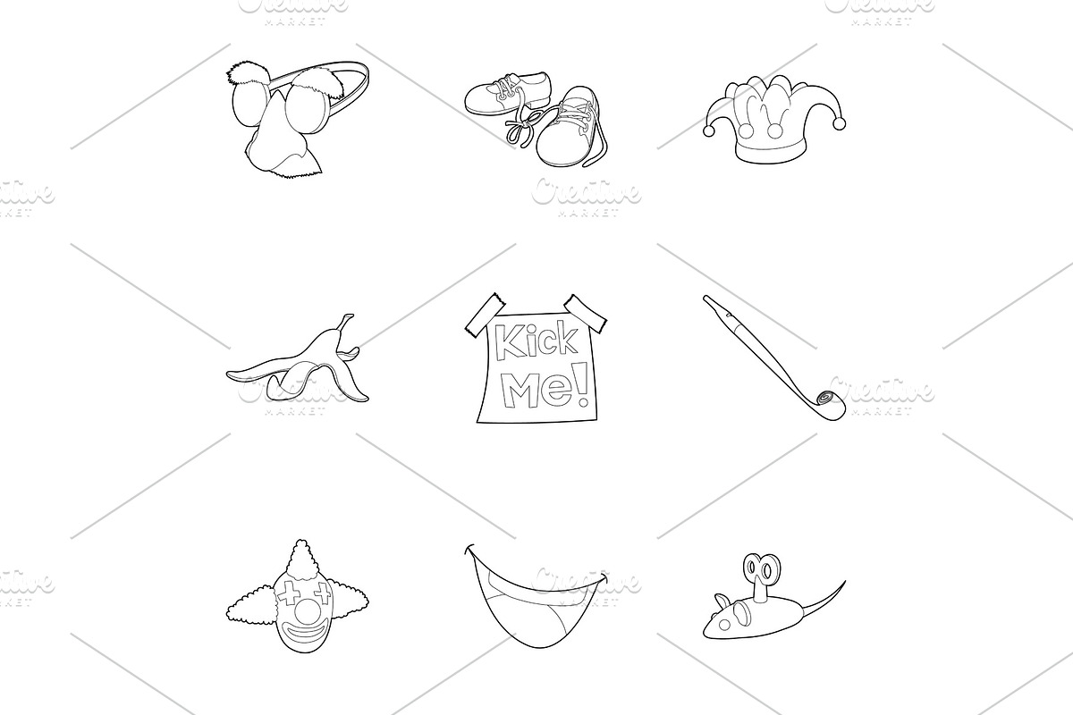 First of April icons set, outline in Objects - product preview 8