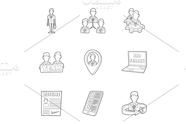 Staffing agency icons set, outline
